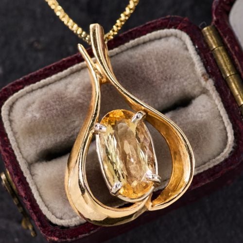Precious Topaz Pendant Necklace 14K Yellow Gold