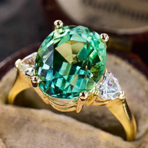Mint Tourmaline Ring w/ Heart Diamond Accents 14K Yellow Gold