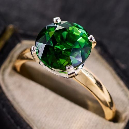Lively Green Tourmaline Solitaire Ring 14K Two-Tone Gold