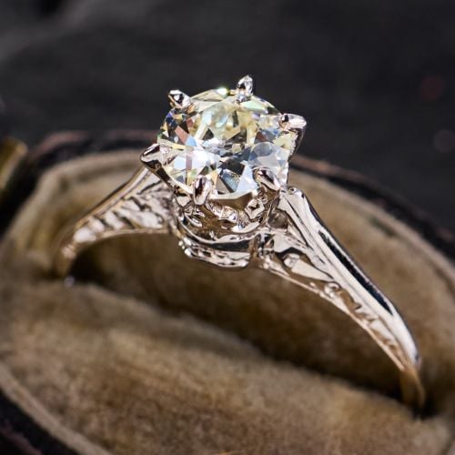 Old Euro Diamond Solitaire Engagement Ring in 14K White Gold .71Ct M/VS1 GIA