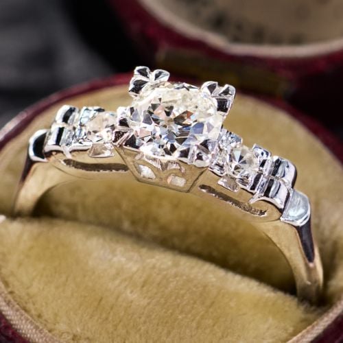 Old European Diamond Engagement Ring Platinum .65 Carat J/VS2 GIA