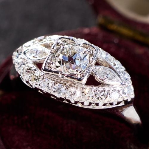 Circa 1920s Old Euro Diamond Ring Platinum .36Ct I/SI2