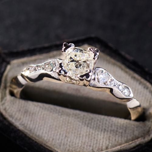 Antique Old Mine Diamond Engagement Ring Platinum .56Ct L/SI2