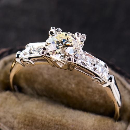 Vintage Old Euro Diamond Engagement Ring Platinum .60Ct K/VS2 GIA