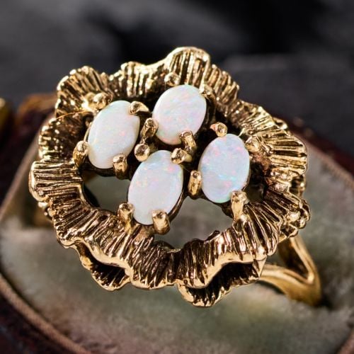 Vintage Opal Cluster Ring 14K Yellow Gold