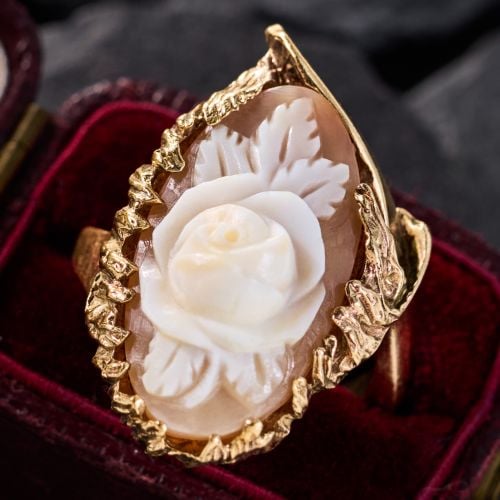 Vintage Carved Rose Cameo Ring Yellow Gold 
