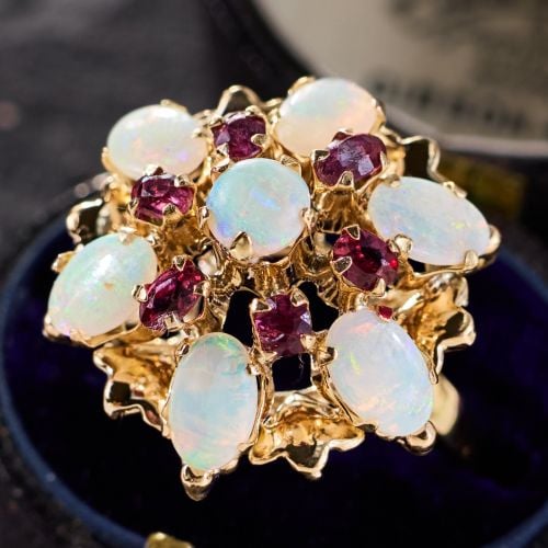Opal & Ruby Cluster Ring 14K Yellow Gold