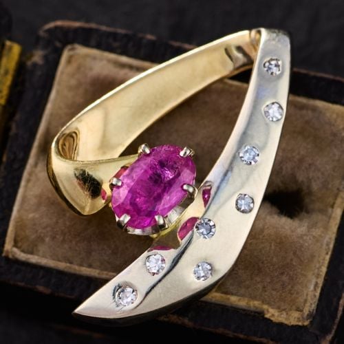 Futuristic Ruby & Diamond Pendant 14K Two-Tone Gold
