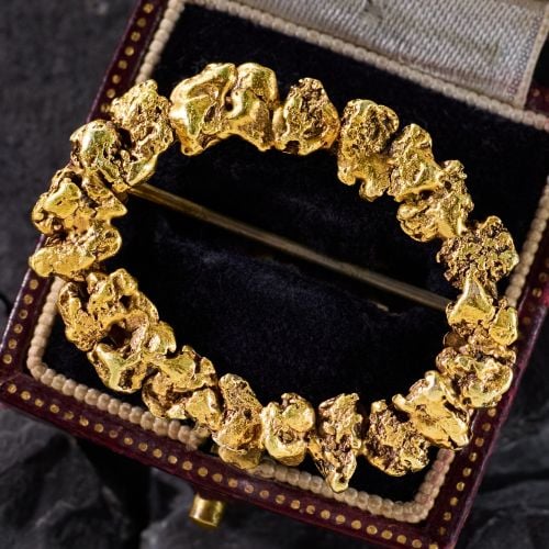 Antique Gold Nugget Oval Brooch 14K Yellow Gold