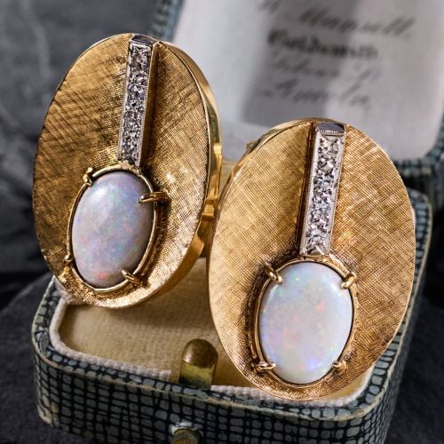 1960s Men's Oval Opal Cufflinks 14K Two Tone Gold
