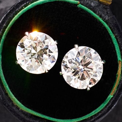 6 Total Carat Round Brilliant Diamond Stud Earrings Platinum 3 Carats Each K/VVS2-VS1 GIA