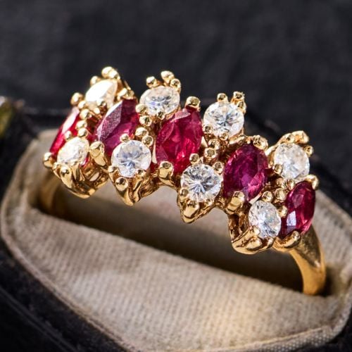 Marquise Rubies Band Ring 14K Yellow Gold