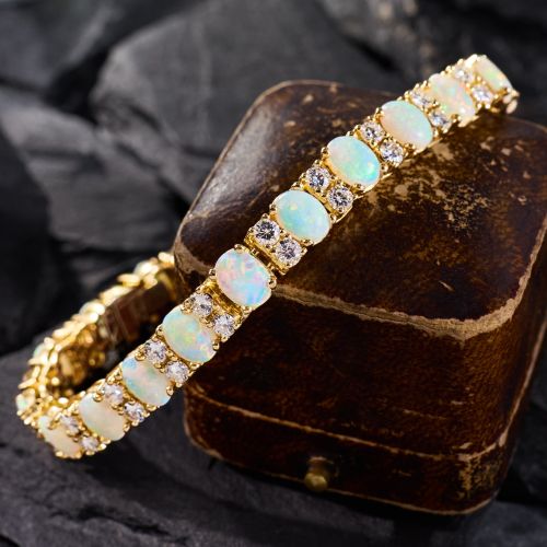 Bracelet Tennis Vintage Américain Années 60 - Cristaux Sur Laiton Doré - Style Rétro