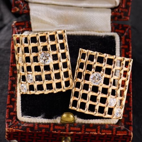 Diamond Lattice Earrings 14K Yellow Gold