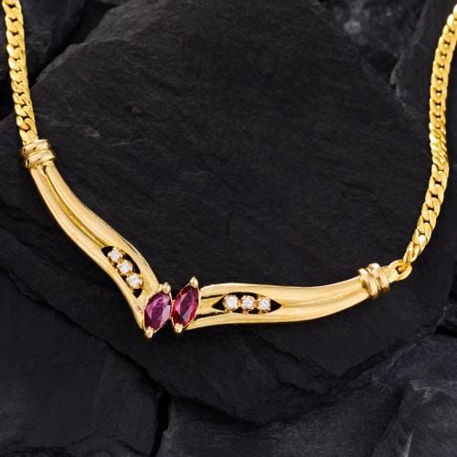 Marquise Ruby Static Pendant Necklace 14K Yellow Gold