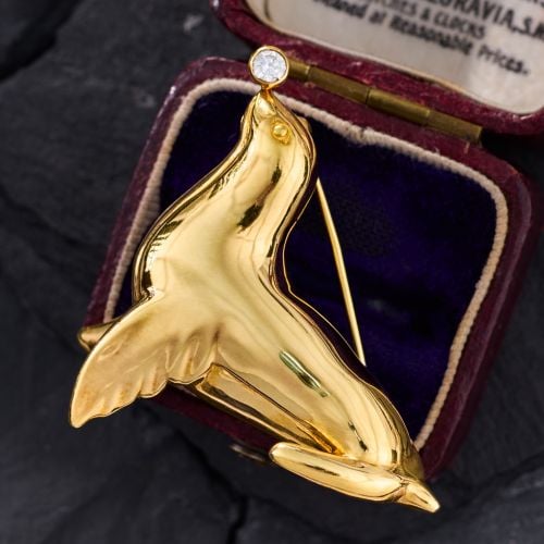 Diamond Tiffany & Co. Seal Brooch 18K Yellow Gold