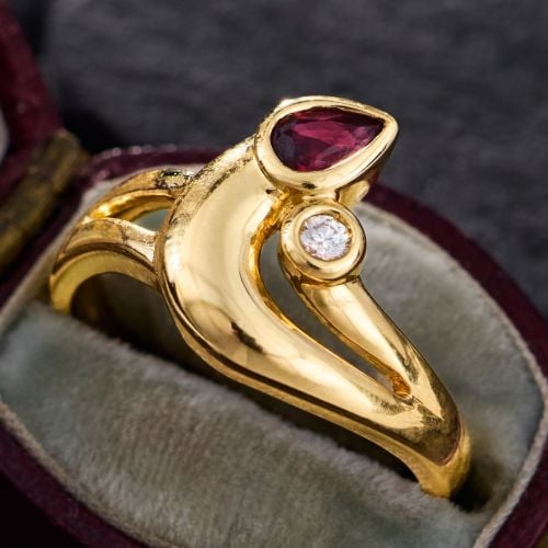 Pear Ruby Crossover Ring 18K Yellow Gold