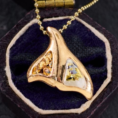 Nugget & Gold Quartz Whale Tail Pendant Necklace 14K Yellow Gold