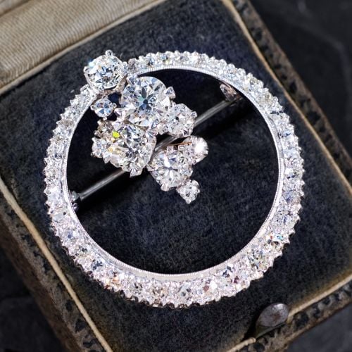 Circa 1930s Diamond Dangle Circle Brooch platinum