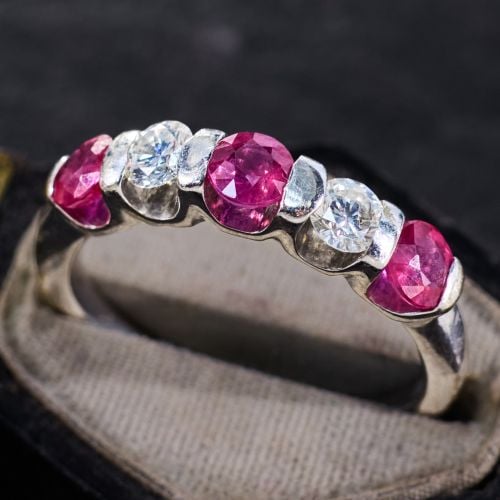 Ruby & Diamond Band Ring 14K White Gold
