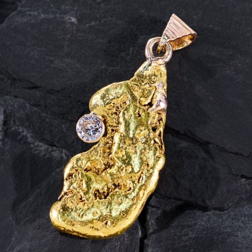 22K Natural Gold Nugget Pendant 14K yellow Gold