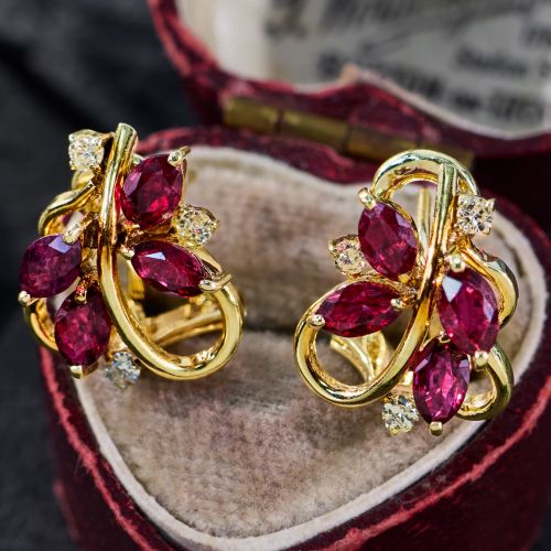 Marquise Ruby Earrings 14K Yellow Gold
