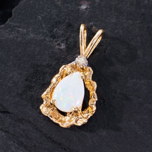 Final Sale: Pear Opal Pendant w/ Diamond 14K Yellow Gold