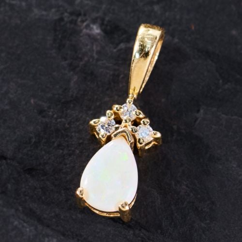 Final Sale: Pear Opal Pendant w/ Diamonds 14K Yellow Gold