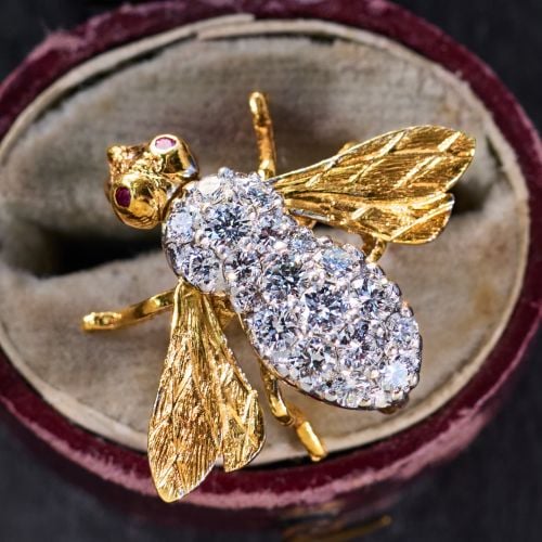 Herbert Rosenthal Diamond Bee Brooch Pin 18K Two-Tone Gold
