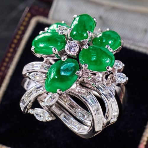 Gorgeous Jade Cocktail Ring w/ Diamonds Platinum