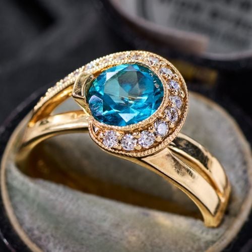 Swirling Topaz Ring w/ Diamonds 14K Yellow Gold