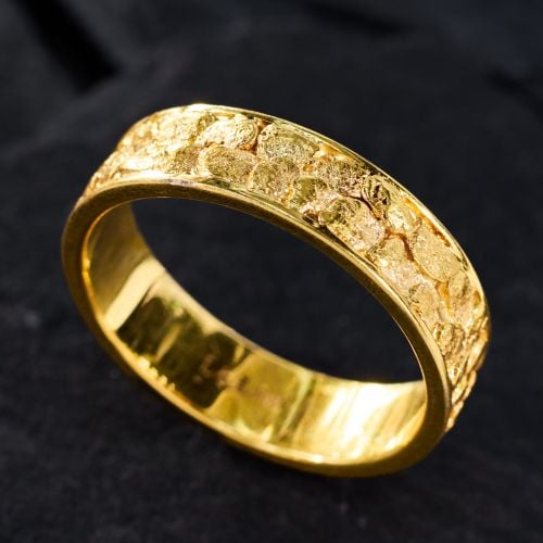 Men's Gold Nugget Band Ring 14K Yellow Gold