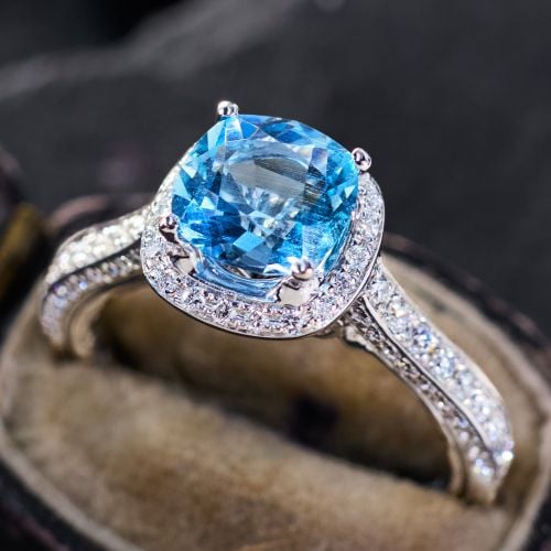 A. Jaffe Santa Maria Aquamarine Ring 18K White Gold Size 5.25 