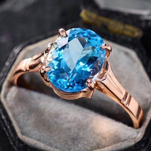 Santa Maria Aquamarine Ring 14K Rose Gold Russian Hallmarks