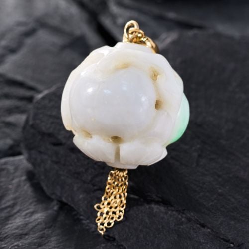 Carved Jade Orb Enhancer Pendant 14K Yellow Gold