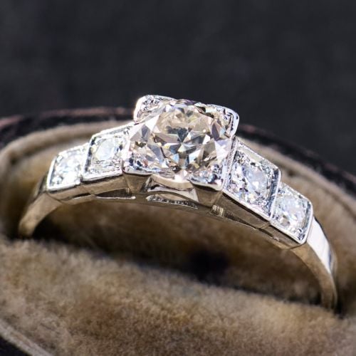 Vintage Transitional Diamond Engagement Ring Platinum .58Ct N/I1