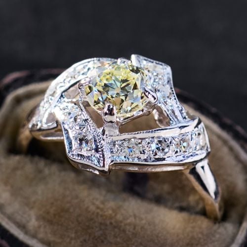 Vintage Old Euro Diamond Engagement Ring 14K White Gold .67Ct S-T/VS1
