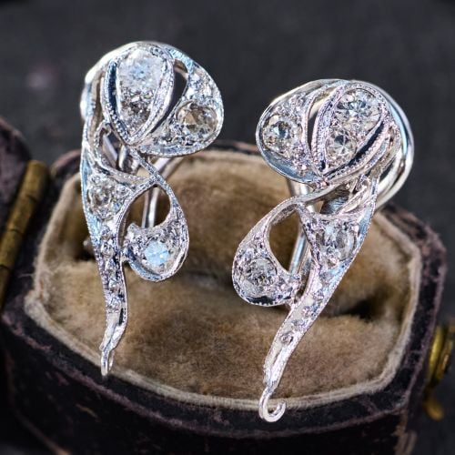 Graceful Vintage Diamond Earrings Platinum/14K White Gold