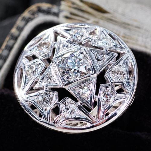 Circular Old Euro Diamond Ring 14K White Gold