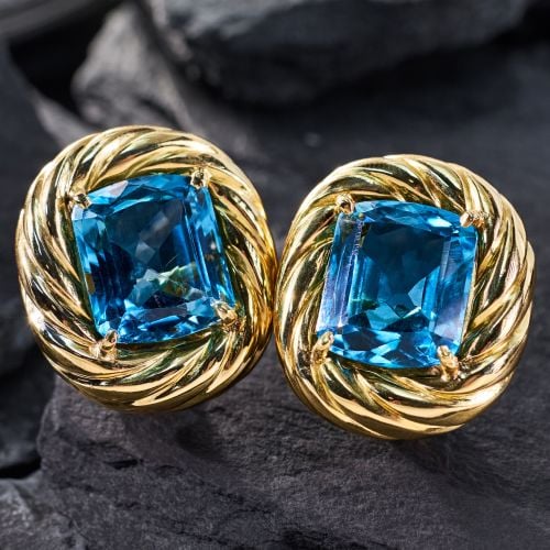 Cushion Topaz Cocktail Clip On Earrings 18K Yellow Gold