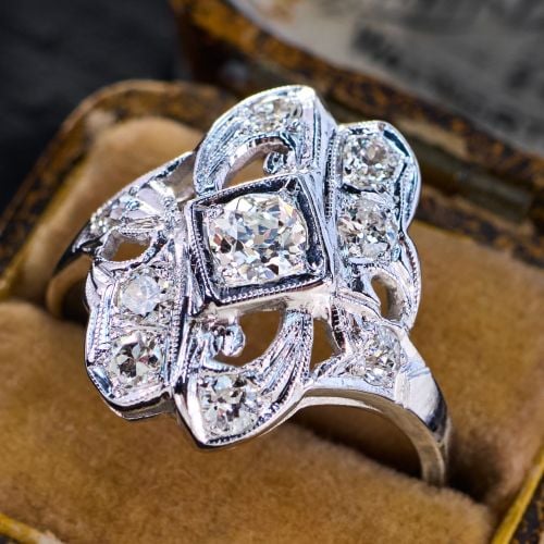 Vintage Old European Diamond Ring 14K White Gold