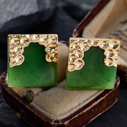 Vintage Nephrite Jade Cufflinks 14K Yellow Gold