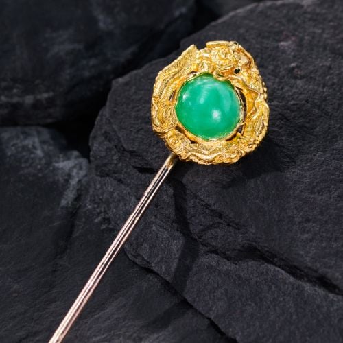 Final Sale: Dragon Jade Stick Pin 14K Yellow Gold