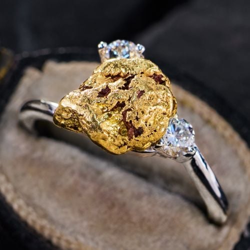 Gold Nugget Diamond Ring 14K White Gold