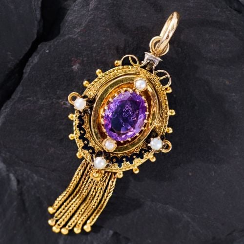 Victorian Era Amethyst & Pearl Pendant Yellow Gold