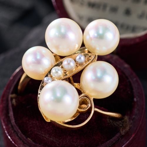 Vintage Tasaki Akoya Pearl Ring 18K Yellow Gold