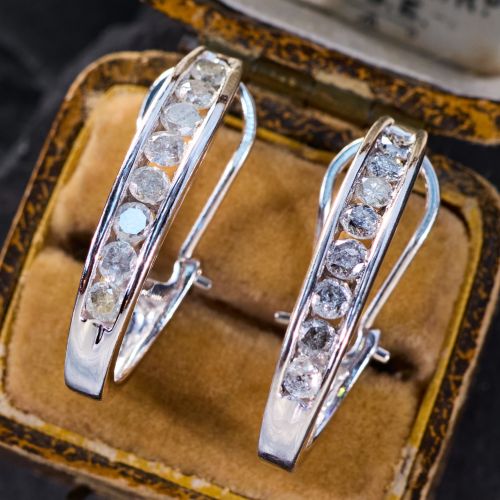 J Hoop Diamond Earrings White Gold