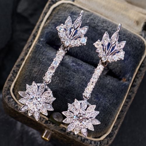 Diamond Floral Drop Earrings 18K White Gold