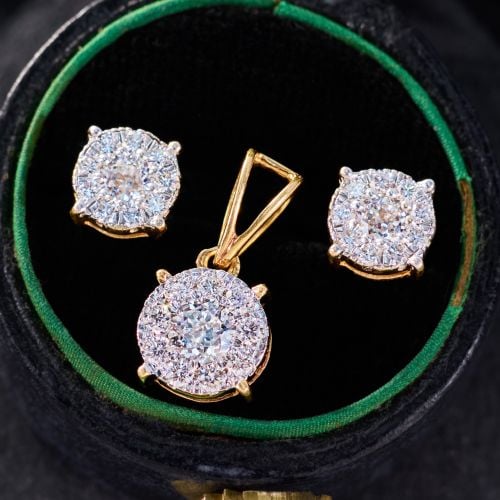 Orra Diamond Pendant & Earrings Set 18K Yellow Gold