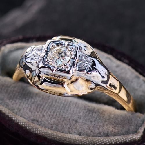 1940s Old Euro Diamond Engagement Ring 14K Two Tone Gold .10Ct L/I1